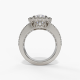 14K White Gold Halo Round Natural Diamonds Engagement Ring