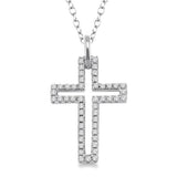 Sterling Silver Natural Diamonds Cross Pendant Necklace