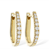 14K Yellow Gold 10Mm Oval Huggie Natural Diamonds Hoop Earrings