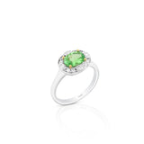 18K White And Yellow Gold Oval Tsavorite Garnet Halo Ring