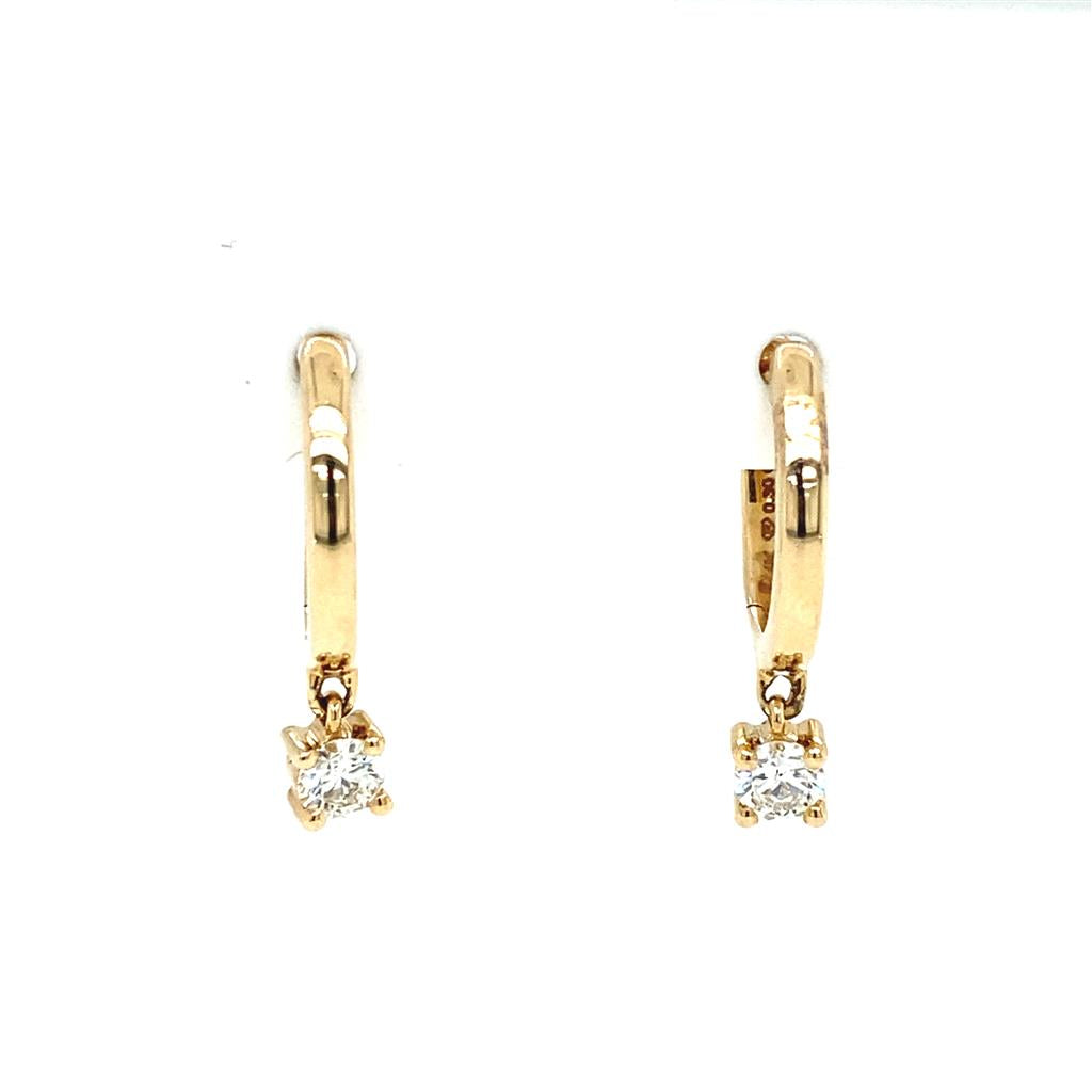 14K Yellow Gold Round Diamond Drop Huggie Earrings