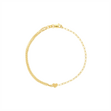 14K Yellow Gold Paperclip And Double Rolo Heart Bracelet