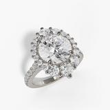 14K White Gold Modern Halo Round Natural Diamonds Engagement Ring