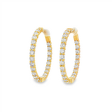 14K Yellow Gold 35Mm Round Inside Out Natural Diamonds Hoop Earrings