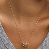 18K Yellow Gold Overlay 'She's A Boss' Labradorite Solitaire Necklace