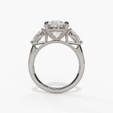 14K White Gold Three Stone Round Natural Diamonds Engagement Ring