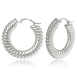 Sterling Silver Flat Spiral Twist Hoop Earrings