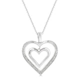 Sterling Silver Double Heart Diamond Pendant Necklace
