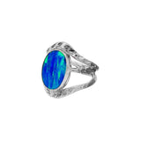 JT ESTATE Sterling Silver Simulated Opal Antique Ring