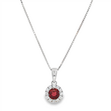 January Birthstone Pendant: Sterling Silver Garnet Halo Pendant Necklace