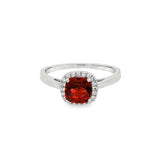 January Birthstone Sterling Silver Checkerboard Cushion Garnet Halo Ring