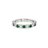 14K White Gold Round Emerald And Diamond Classic Band