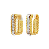 14K Yellow And White Huggie Natural Diamonds Hoop Earrings