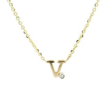 14K Yellow Gold 'V' Initial Diamond Necklace with a .02ct natural diamond