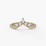 14K Yellow Gold Curved Natural Diamonds Band