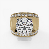 14K Yellow And White Gold Wide Band Round Natural Diamonds Engagement Ring