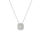 14K White Gold Natural Diamonds Cushion Halo Pendant