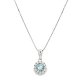March Birthstone Pendant: Sterling Silver Sky Topaz Halo Pendant Necklace