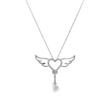 10K White Gold Natural Diamonds Heart Key Pendant