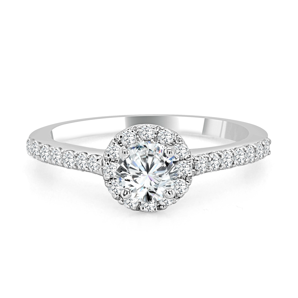 14K White Gold Classic Halo Diamond Engagement Ring With Round Center Diamond Included