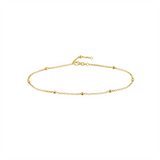14K Yellow Gold Diamond Cut Bead Station Rolo Anklet