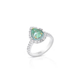 Platinum And 18K Yellow Gold Paraiba And Diamond Pear Halo Ring