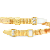 14K Yellow Gold Mother Of Pearls And Diamond Flex Bracelet