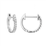 18K White Gold 10Mm Round Huggie Natural Diamonds Hoop Earrings