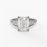 14K White Gold Seven Stone Emerald Cut Natural Diamonds Engagement Ring