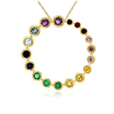 14K Yellow Gold Rainbow Sapphires Circle Pendant
