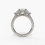 14K White Gold Three Stone Oval Natural Diamonds Engagement Ring