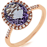 14K Rose Gold Oval Amethyst Halo Ring