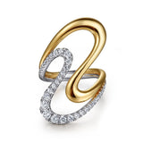 14K Yellow And White Gold Graduating Diamond Twisted Diamond Ring
