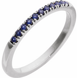 14K White Gold September Birthstone Round Lab Grown Sapphires Band Ring