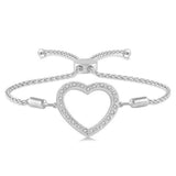Sterling Silver Natural Diamonds Heart Bolo Bracelet