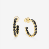 18K Yellow Gold Overlay 'Heiress' Black Cubic Zirconia Inside Out Hoops