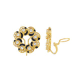 JT ESTATE 14K Yellow Gold Navy Blue Enamel Pearl And Diamond Clip On Earrings