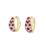 14K Yellow Gold Rubies Huggie Earrings