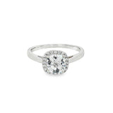 April Birthstone Sterling Silver Checkerboard Cushion Created White Topaz Halo Ring