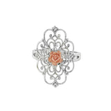 JT ESTATE 10K White And Rose Gold Rose Filigree Ring
