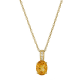November Birthstone Pendant: 14K Yellow Gold Diamond And Oval Citrine Pendant Necklace