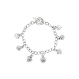 JT ESTATE Sterling Silver Heart And Sun Dangle Cable Link Bracelet