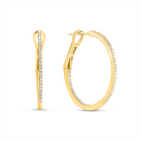 14K Yellow Gold 38mm Round Inside Out Natural Diamonds Hoop Earrings