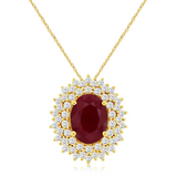 14K Yellow Gold Ruby And Diamond Double Halo Pendant