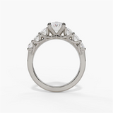 14K White Gold Seven Stone Oval Natural Diamonds Engagement Ring