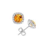 November Birthstone Sterling Silver Citrines Halo Earrings