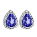 14K White Gold Tanzanites Halo Earrings