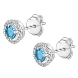 December Birthstone Earrings: 14K White Gold Diamond And Swiss Blue Topaz Earrings