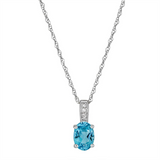 December Birthstone Pendant: 14K White Gold Blue Topaz Oval Pendant Necklace