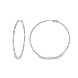 14K White Gold 55Mm Round Inside Out Natural Diamonds Hoop Earrings